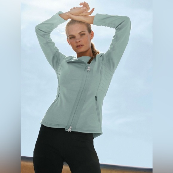 NWOT Athleta Jacket Women's Green Cotton Blend Asymmetric Zip Jacket S - Picture 11 of 13